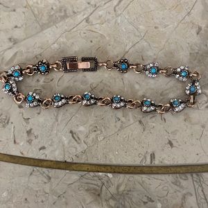 Faux Gold Turquoise and Diamond heart bracelet